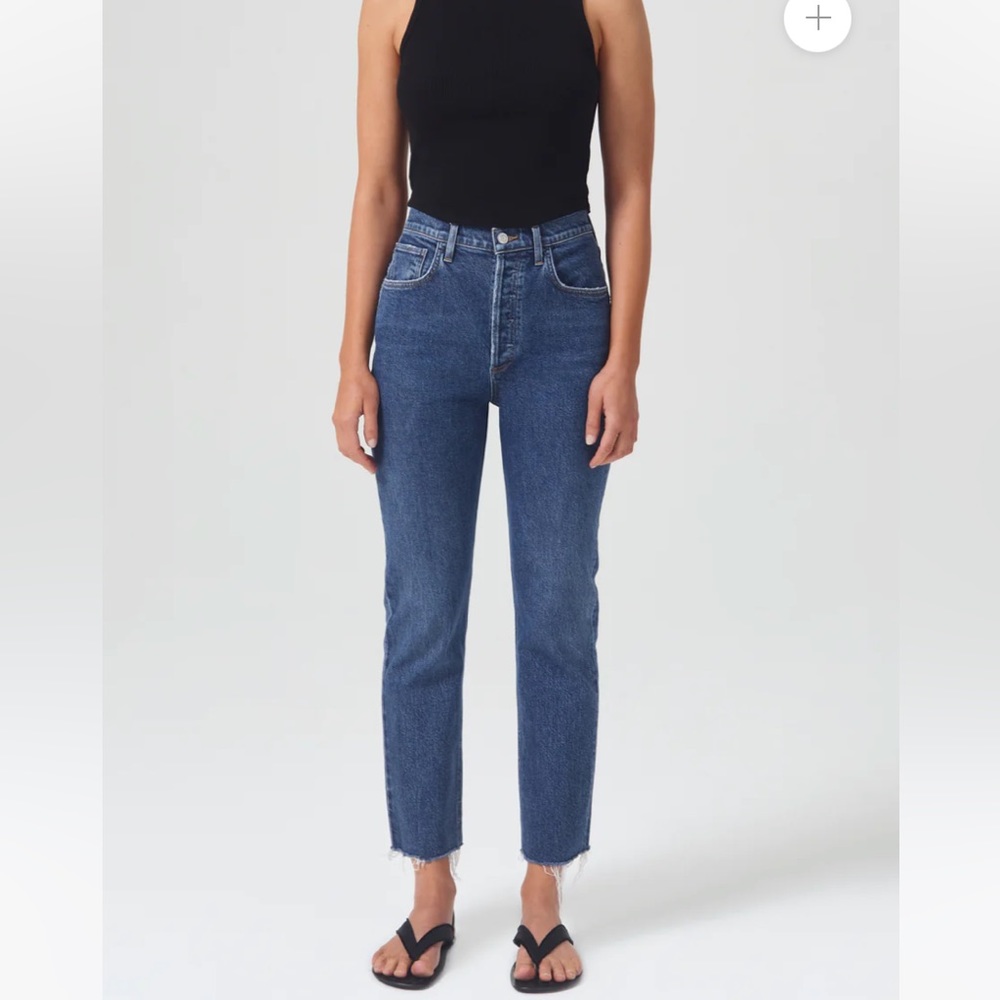 Agolde Riley High Rise Straight Crop Blue Jeans